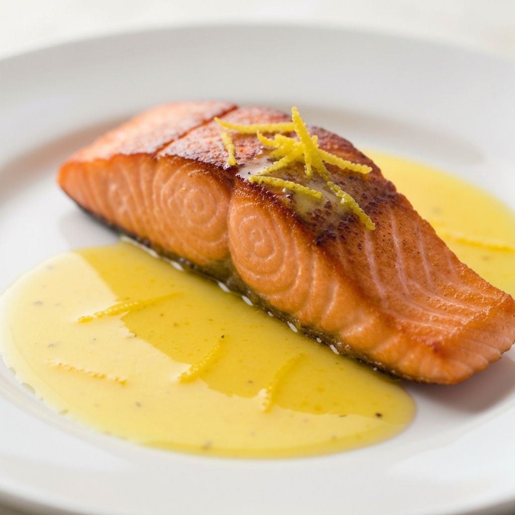 Crispy skin pan-seared salmon with lemon butter sauce